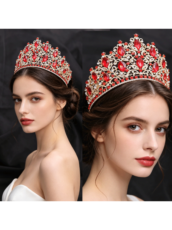 Tiaras and Crowns for Women,Crystal Wedding Tiara for Girl Wedding Headband for Bride Hair Accessories for Halloween Costume Birthday Party Prom Mother's Gifts (Red)