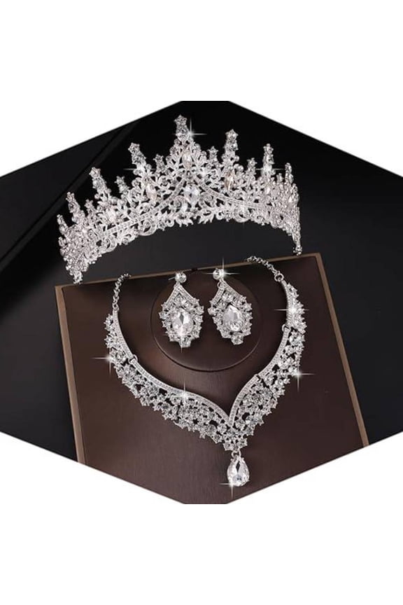 Tiaras Crowns for Women Earrings Necklace Crystal Bridal Jewelry Set Wedding, Birthday, Quinceaera,Thanksgiving