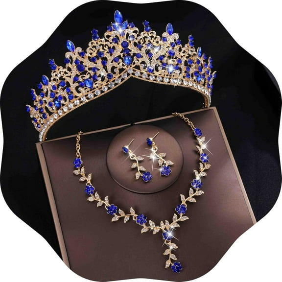 Tiaras and Crowns for Women,3-pack Tiaras Earrings Necklace, Crystal Bridal Jewelry Set, Costume Party Halloween Prom Pageant Jewelry for Women