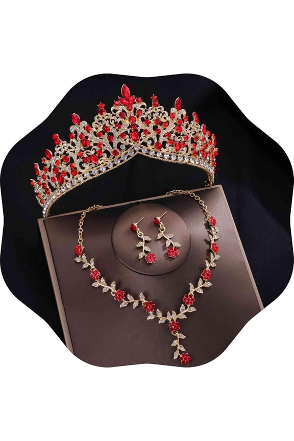 Tiaras and Crowns for Women,3-pack Tiaras Earrings Necklace, Crystal Bridal Jewelry Set, Costume Party Halloween Prom Pageant Jewelry for Women