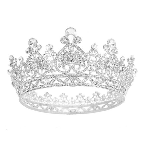 Tiaras for Women, Crystal Crown, Bridal Headband, Full Round Hair Accessories for Birthday Pageant Prom Bridal Party Halloween Costume, Silver
