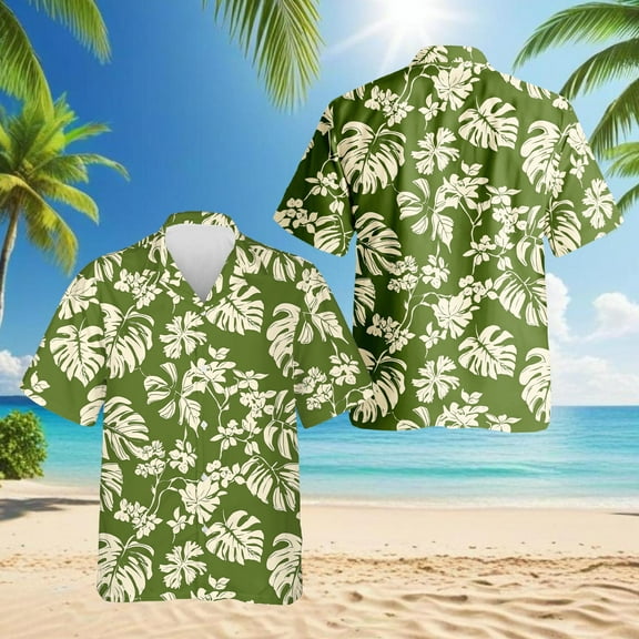 Tiare Garden Hawaiian Shirt for Men, Tropical Style, Button Down Summer Beach Short Sleeve, S-5XL