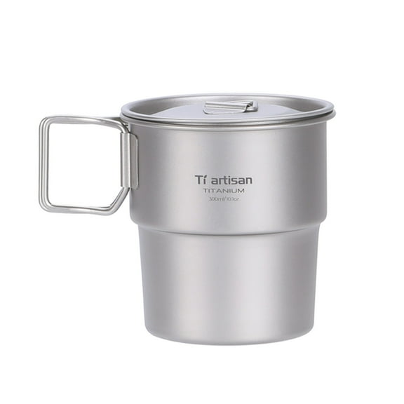 For Tiartisan 300ml Titanium for Camping Cup with Lid, Stackable Outdoor Mug for Coffee, Tea or Beer, Lightweight Backpacking Tableware, No Rivets, Sandblasted Finish, 0.4mm Thick(with lid)
