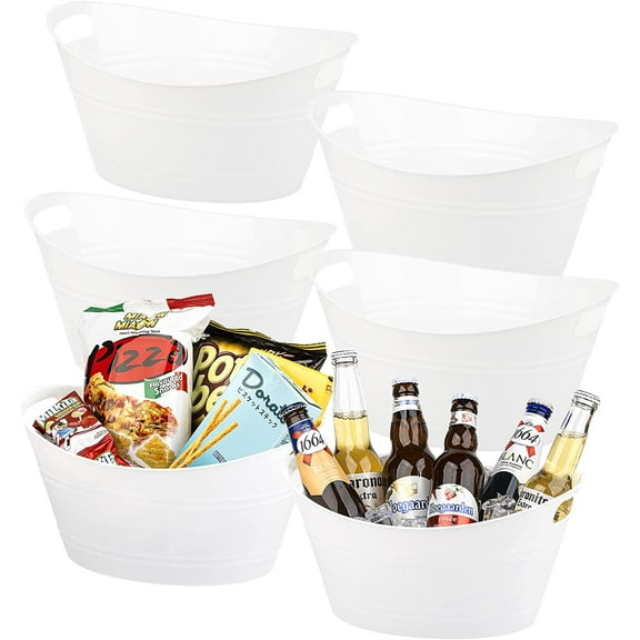 Tiawudi 6 Pack Plastic Oval Storage Tub, Ice Bucket for Wine, Beer and Champagne, Bottle Drink Cooler for Parties, Storage Basket, 4.5 Liter