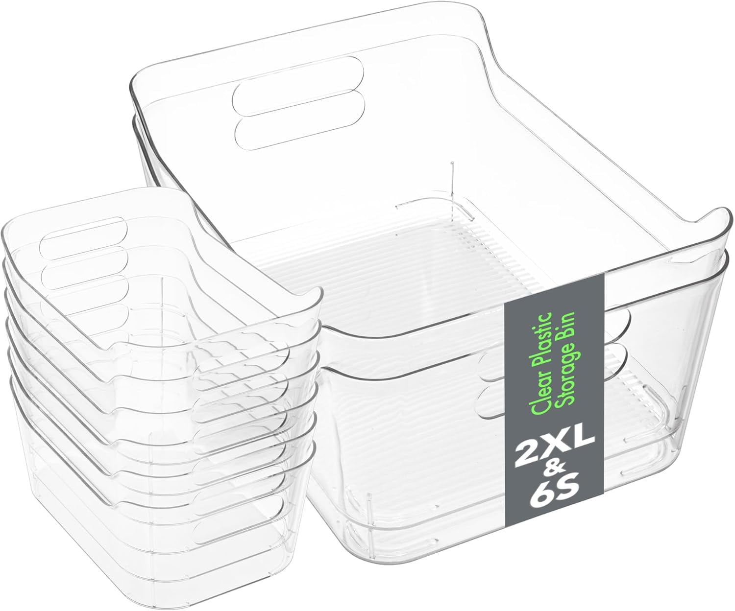 Tiawudi Set of 8 Clear Plastic Storage Bins, 2 Extra Large and 6 Small ...