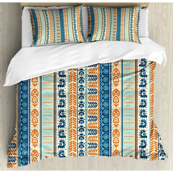 Ambesonne Tribal Duvet Cover Set, Vintage Pattern, King, Merigold Blue