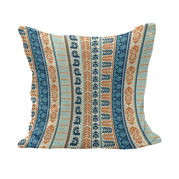 Tibal Fluffy Throw Pillow Cushion Cover, Vintage Pattern with Folk Artisan Art, Decorative Square Accent Pillow Case, 24" x 24", Merigold Blue, by Ambesonne
