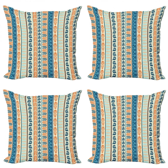 Ambesonne Tribal Throw Pillow Cover 4 Pack, Vintage Pattern, 18", Merigold Blue