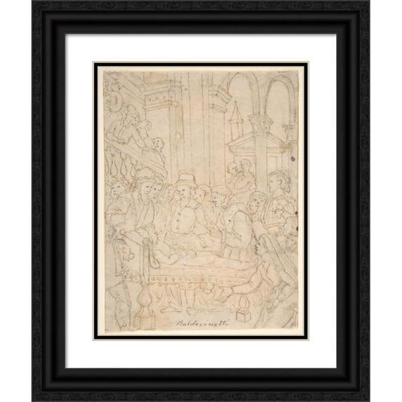 Tiberio Titi 19x24 Black Ornate Framed Double Matted Museum Art Print Titled: Saint Anthony of Padua Healing a Sick Man (1590-1600)