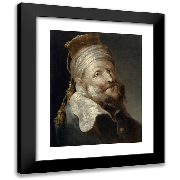 Tiberius Dominikus Wocher 15x18 Black Modern Framed Museum Art Print Titled - Oriental with Turban and Fez with Two Tassels