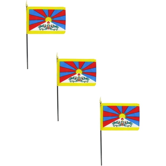 Tibet 4 x 6 Inch Stick Flag - 3 PK