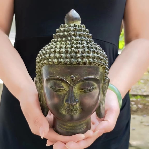 Tibet Buddhism Copper Gautama Buddha Bust Thai Head of Buddha Shakyamuni Meditation Decorative Monk Statue Zen Yard Decor protection amulet