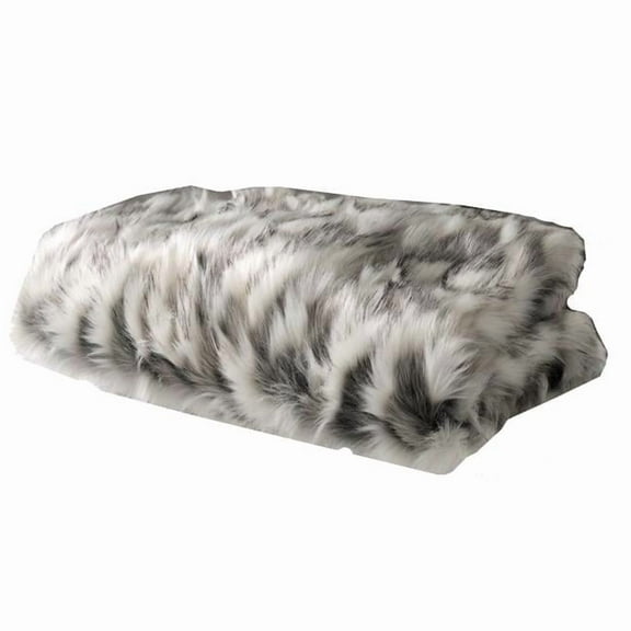 Tibet Faux Fox Handmade Luxury Throw Blanket, Ivory & Gray - Queen