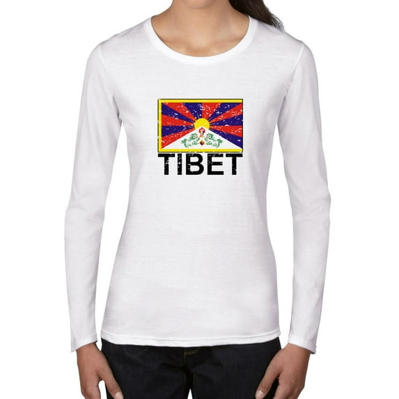 Tibet Flag - Special Vintage Edition Women's Long Sleeve Grey T-Shirt