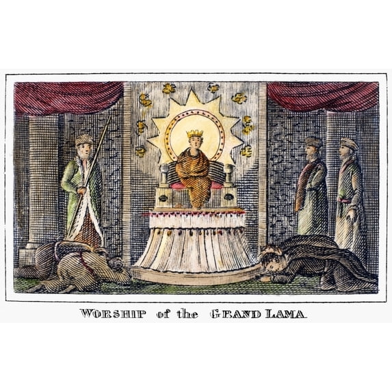 Tibet Grand Lama 1832. Nworship Of The Grand Lama In Tibet. Line Engraving American 1832. Poster Print by