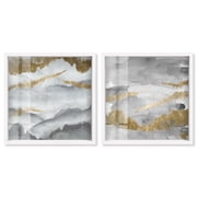 Tibet Mountain Serenity Shadowbox Print Black Gold Wall Art Set by Art Remedy, White Frame, 12 x 12