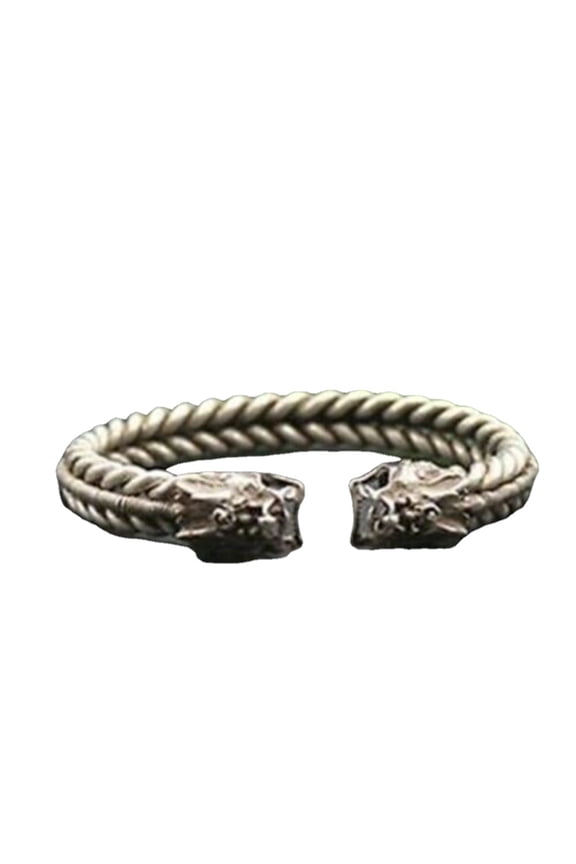 Tibet Silver handCarved Dragon head Bracelet 9023Collectable Old Chinese