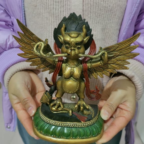 Tibet Tantric Sect copper Winged Garuda Bird Eagle Buddha Statue Beast Decoration Tibet Buddhism copper Winged Garuda Bird God Decor