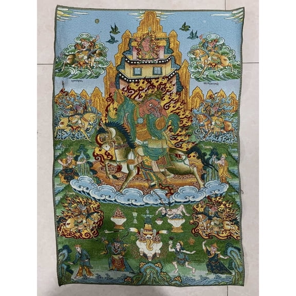 Tibet Tibetan Cloth Silk Buddhism Tsiu Marpo Protector Deity Tangka 36"