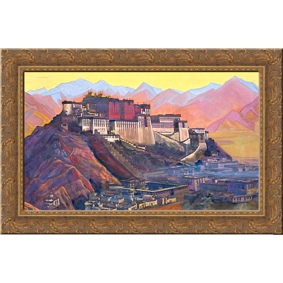 Tibet stronghold (Potala) 24x16 Gold Ornate Wood Framed Canvas Art by Nicholas Roerich