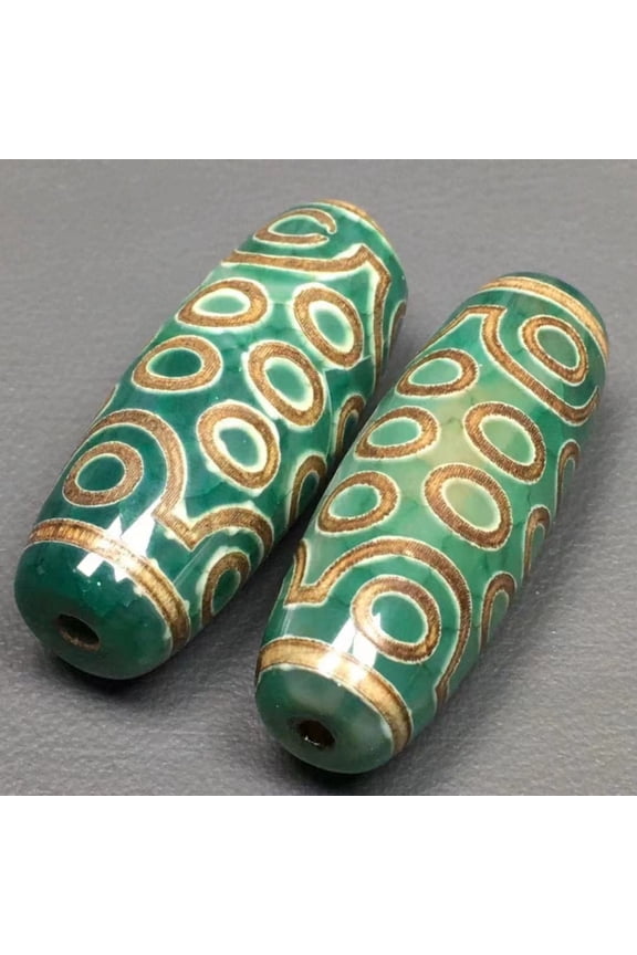 Tibetan 21 Eye Dzi Beads 2PC Set Raw Stone Loose Beads Spiritual Amulet Components for Jewelry Making or Collection