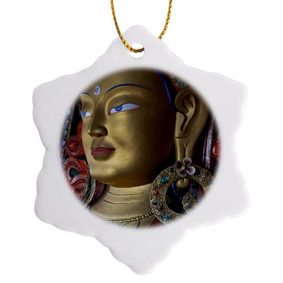 3drose, Tibetan Artifacts. India, Ladakh, Indus Valley, Thiksey Monastery., 3 inch Snowflake Porcelain Ornament