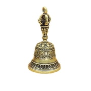 Tibetan Bell Ornament, Antique Brass 4 Inch Decorative Meditation Bell, Hand Engraved Sacred Sound Hanging Charm for Spiritual Practice Home Altar Decor, Gold Tone 1 Piece
