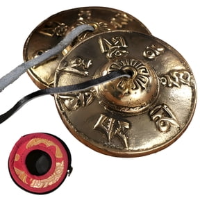 Tibetan Bells Gong Instrument, Meditation Bell Chimes, 2.6 Inches Copper Percussion Instrument with Six Syllable Mantra, Includes Case for Yoga Therapy and Energy Healing