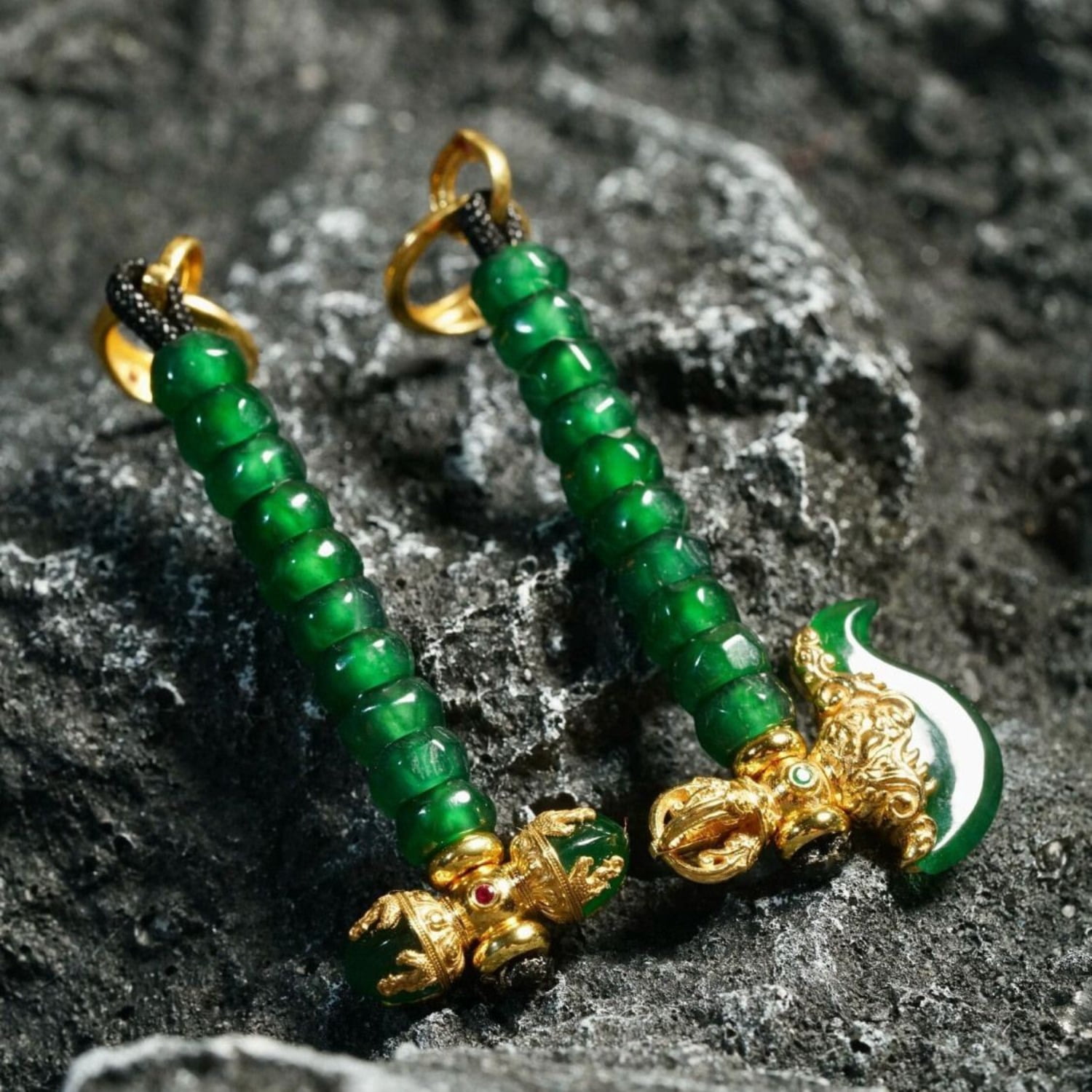 Tibetan Bodhi Necklace Accessory Set with Green Beads Axe Counter ...
