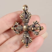 Tibetan Brass Vajra Dorje Cross Amulet Keychain Buddhist Ritual Tool Pendant Spiritual Protection Ornament for Men Women Gift