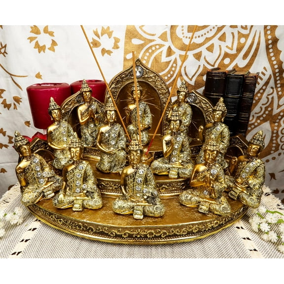 Tibetan Buddhism Altar Shrine Incense Holder Display With 12 Mini Buddhas Set