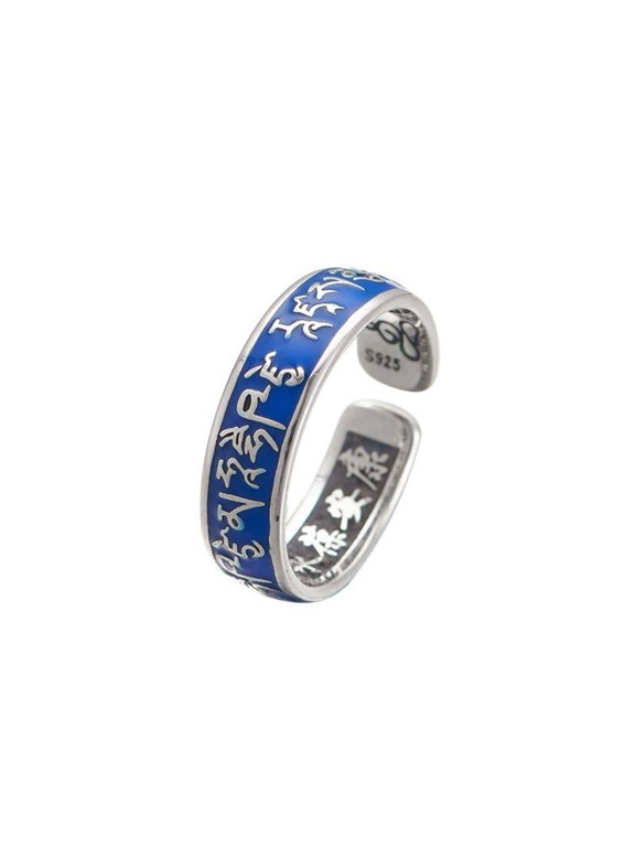 Tibetan Buddhist Adjustable Ring Spiritual Mantra Jewelry for Men Women Vintage Style Meditation Prayer Accessory
