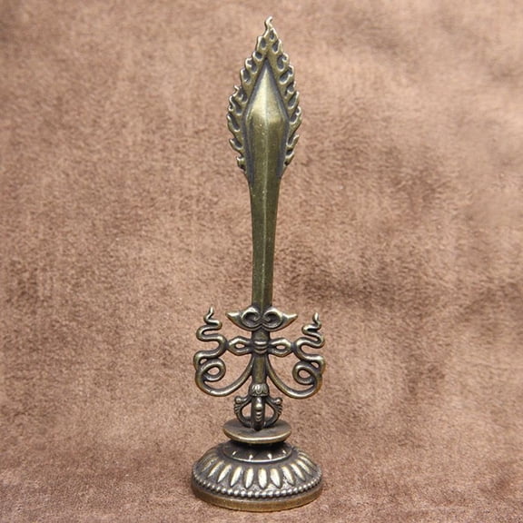 Tibetan Buddhist Copper Sword Tantra Dharma Brass Ritual Weapon Tabletop Altar Ornament Spiritual Decor