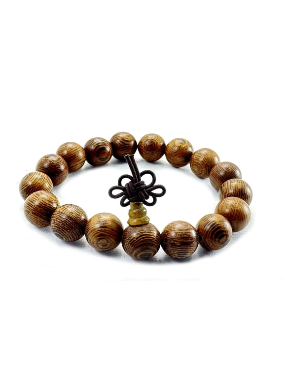 Tibetan Buddhist Prayer Bracelet, 10mm Natural Sandalwood Beads with Infinity Knot, Unisex Mala Stretch Bracelet, Men, Women,