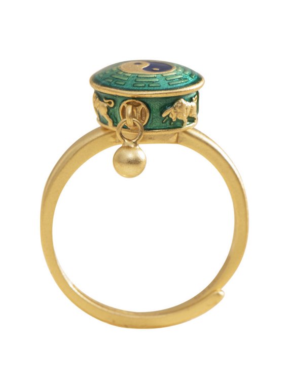 Tibetan Buddhist Ring Carved Prayer Wheel Adjustable Ring Female Buddhist