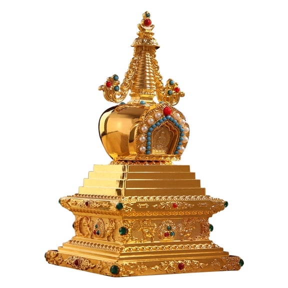 Tibetan Buddhist Stupa Decors with Pearls Relics Metal Buddhas Pagoda Statue Ornament for Meditations and Home Decors