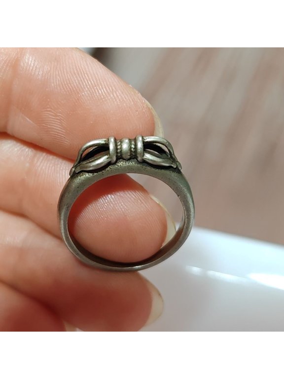 Tibetan Copper Ring Magic Weapon Style Fixed Size Spiritual Jewelry Traditional Symbolic Accessory for Men Women Non Adjustable