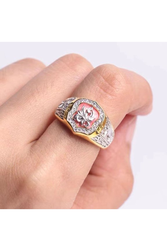 Tibetan Deity Ring Adjustable Vintage Style Handmade Buddhist Amulet Jewelry for Men and Women