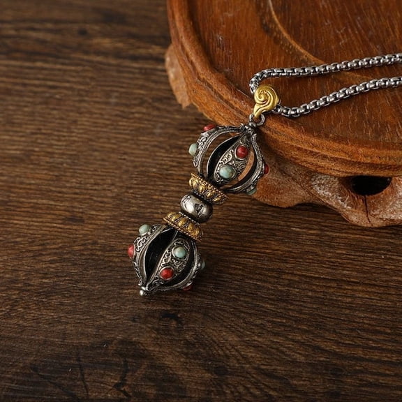 Tibetan Dorje Necklace Amulet Dorje Vajra Pendant Necklace Meditation Prayer Gift Tibetan Jewelry Yoga Necklace
