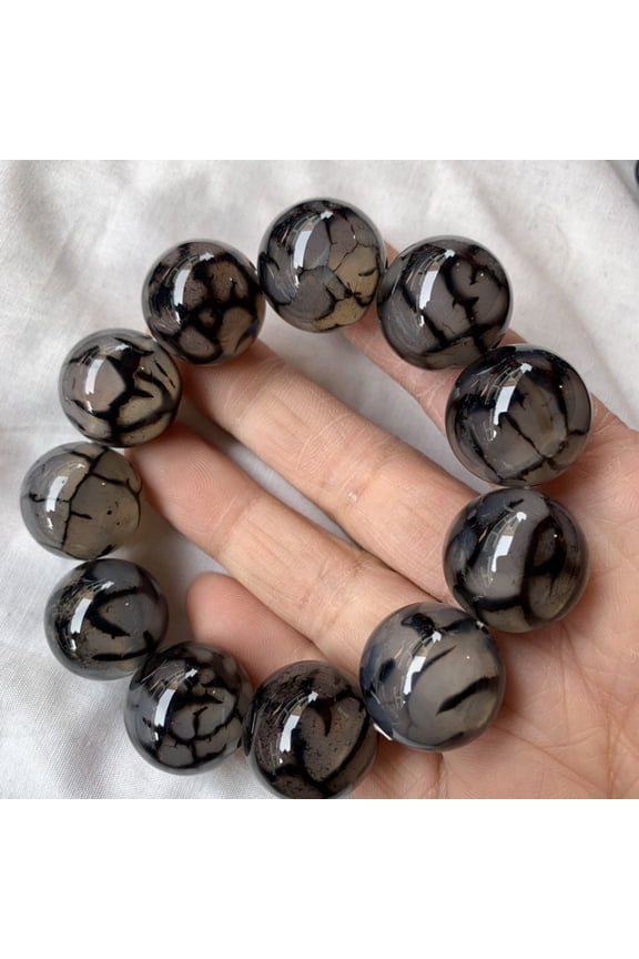 Tibetan Dragon Pattern Dzi Bead Stretch Bracelet Elastic Amulet Jewelry for Men Ethnic Style Spiritual Protection Accessory