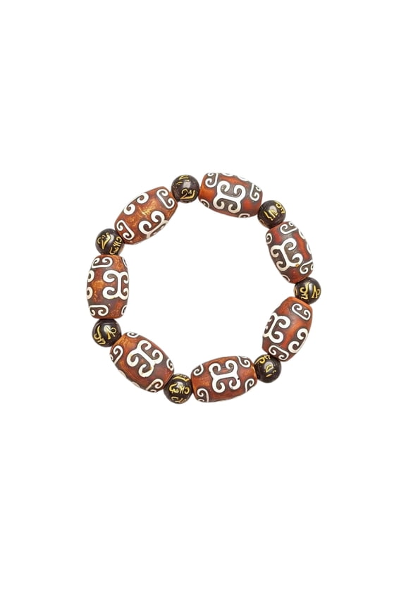 Tibetan Dzi Bead Bracelet for Men Women, Feng Shui Wealth & Protection Bracelet, Vintage Cloud Pattern Agate Beaded Stretch Bracelet for Daily Luck