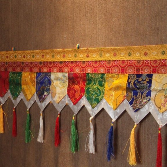 Tibetan Five Color Fabric Curtain Wall Hanging Tapestry Mongolian Style Buddhist Altar Cloth for Temple or Home Display