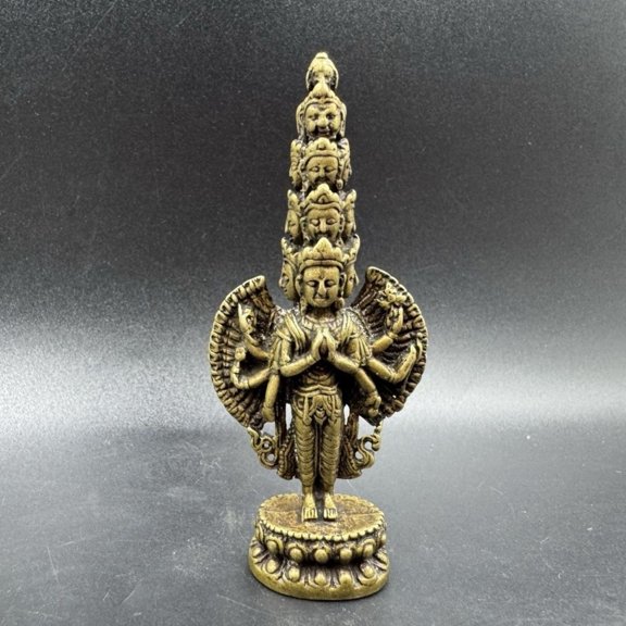 Tibetan Guanyin Brass Statue Nepal Buddhist Figure Antique Style Tabletop Decor Altar Ornament Spiritual Home Meditation