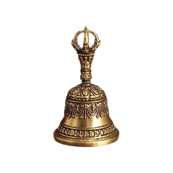 Tibetan Handbell Brass Vajra Ritual Bell 2.09 Inch Handmade Meditation Bell for Spiritual Practice Home Decoration Keychain Pendant Antique Finish Portable Small Bell