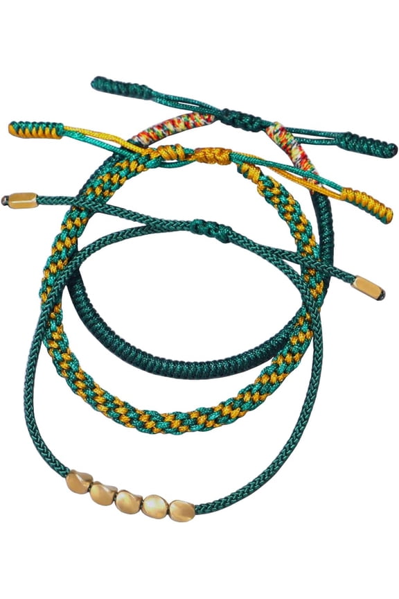 Tibetan Handmade String Lucky Bracelet Brass Beads Braided Rope Bracelet Weave Protection Strand Bracelets for Women Men