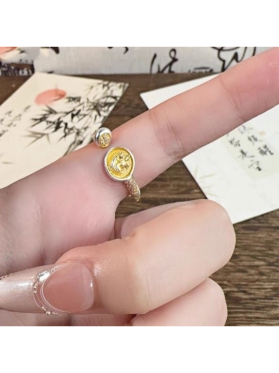 Tibetan Jambhala Buddha Ring Adjustable Vintage Style Spiritual Finger Jewelry Amulet for Men and Women