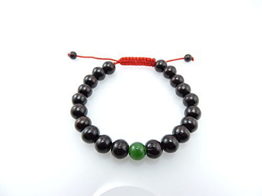 HANDS OF TIBET Tibetan Mala Rosewood Wrist Mala Bracelet with Green Jade Spacer