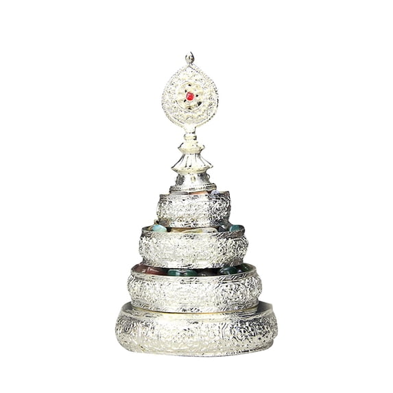 Tibetan Mandala Offering Buddhist Offering Supplies Tibetan Buddhist Alar Buddha Offerings Mandala Tray for Ritual, , Desk, Home Argent