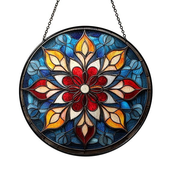 Tibetan Mandala Stained Glass Suncatcher – Sacred Vajrayana Buddhist Window Hanging, Zen Meditation Decor, Spiritual Gift Idea