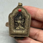 Tibetan Manjushri Brass Buddha Pendant Portable Shrine Amulet Statue Decor Jewelry Buddhist Mini Altar for Men Women